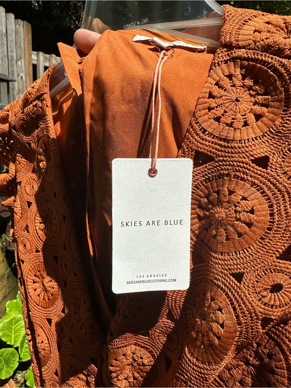 Skies Are Blue Rust Orange Eyelet Lace Wide-Leg Jumpsuit - Picture 3 of 4